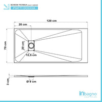 Piatto doccia 70x120 su misura serie Agorà in resina bianco pietra