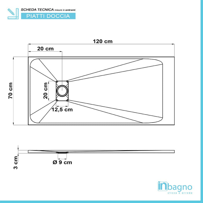 Piatto doccia 70x120 su misura serie Agorà in resina bianco pietra