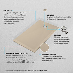 Piatto doccia 70x120 in marmoresina beige Arena completo di kit scarico