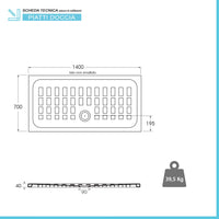 Piatto doccia 70x140 H 4 rettangolare in ceramica bianca con antiscivolo Cube