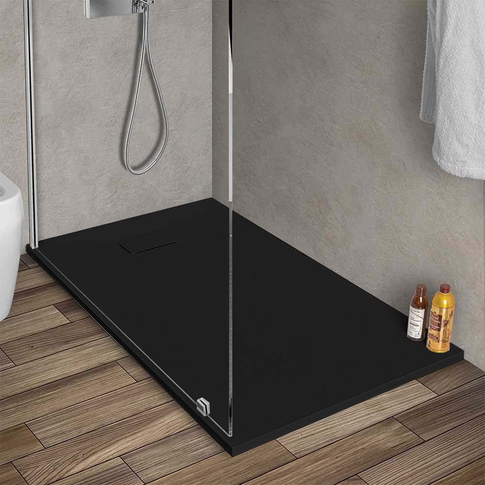 Piatto doccia 70x140 in resina nero effetto pietra riducibile AgorÃ 