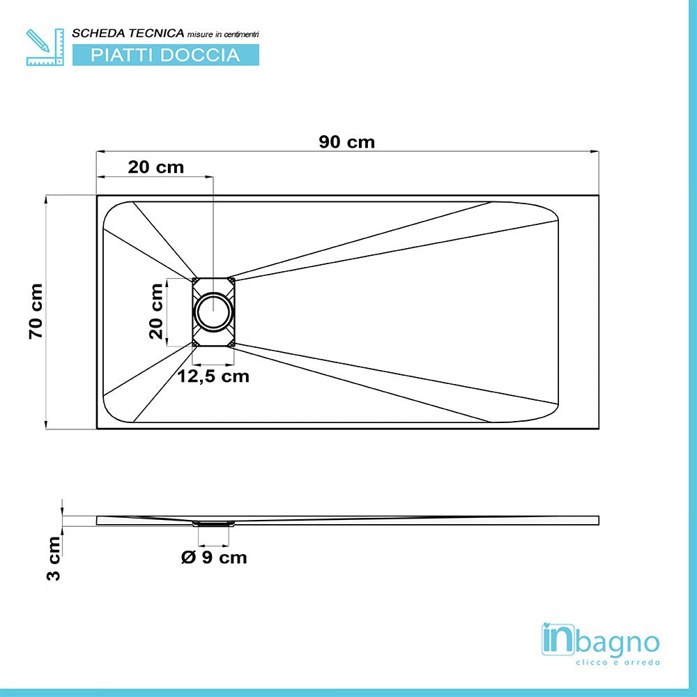 Piatto doccia 70x90 filo pavimento serie AgorÃ  tortora effetto pietra