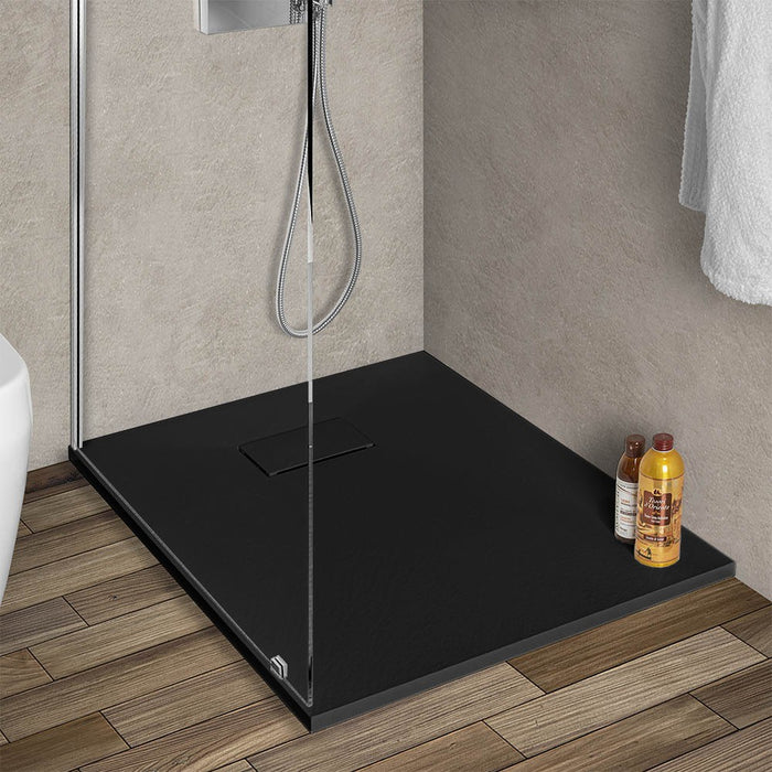 Piatto doccia 70x90 in resina nero effetto pietra riducibile AgorÃ 