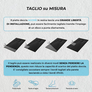 Piatto doccia 70x90 in resina nero effetto pietra riducibile AgorÃ 