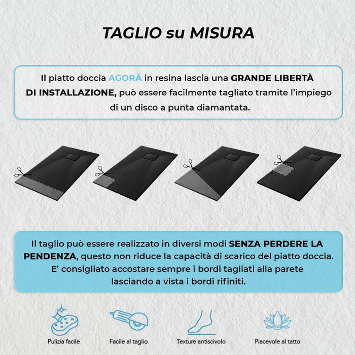 Piatto doccia 70x90 in resina nero effetto pietra riducibile AgorÃ 