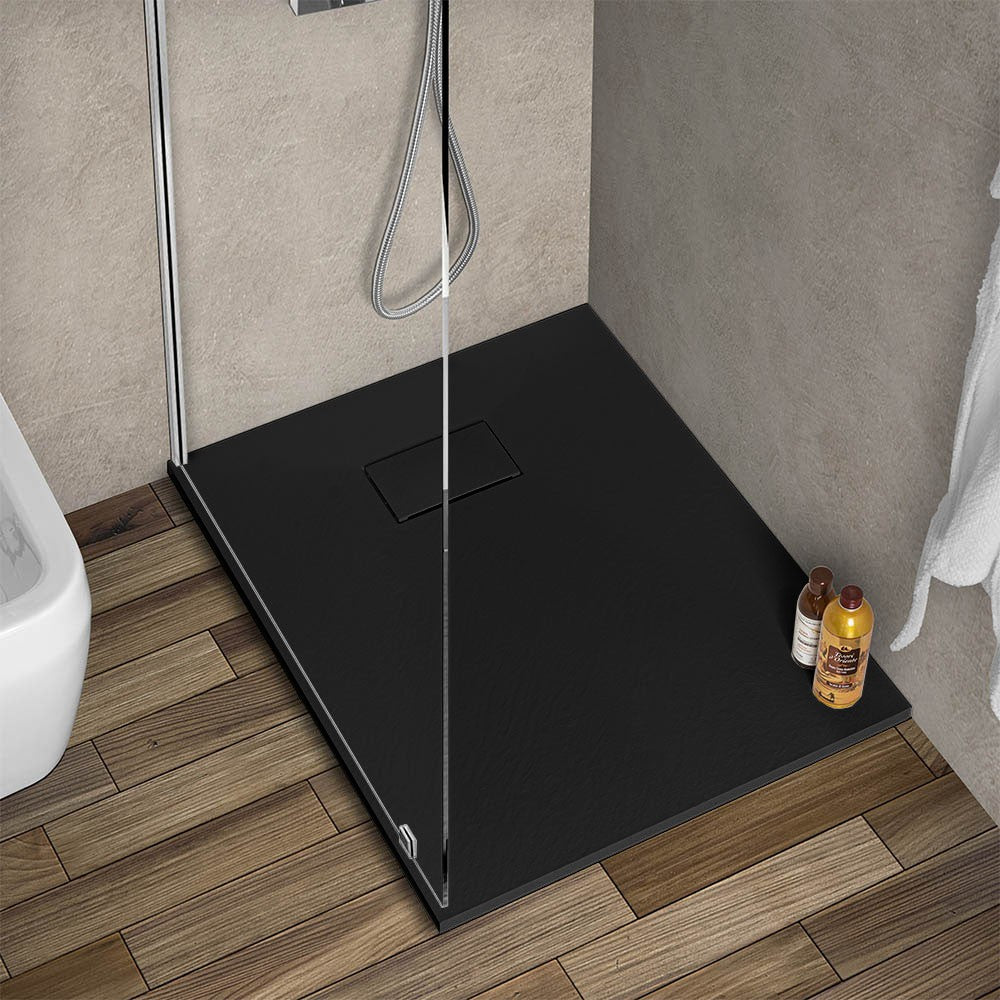 Piatto doccia 70x90 in resina nero effetto pietra riducibile AgorÃ 