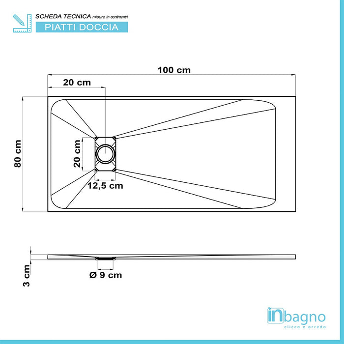 Piatto doccia 80x100 filo pavimento AgorÃ  in resina pietra tortora