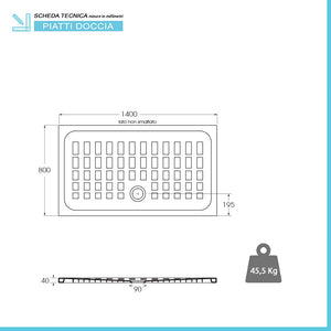 Piatto doccia 80x140 H 4 rettangolare in ceramica bianca con antiscivolo Cube