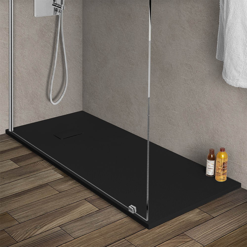 Piatto doccia 80x150 in resina nero effetto pietra riducibile AgorÃ 