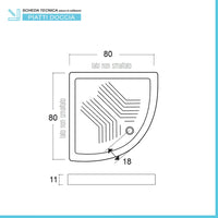Piatto doccia 80x80 H 11 semicircolare in ceramica bianca con antiscivolo Tierra