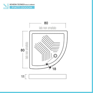 Piatto doccia 80x80 H 11 semicircolare in ceramica bianca con antiscivolo Tierra