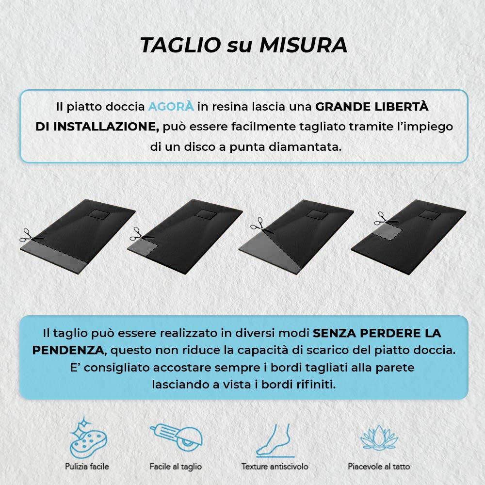 Piatto doccia 80x90 in resina nero effetto pietra riducibile AgorÃ 