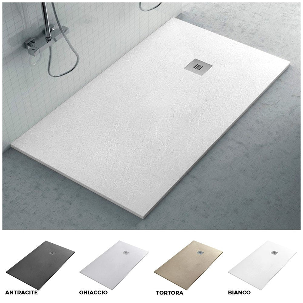 Piatto doccia 80x90 Karen in resina riducibile bianco effetto pietra