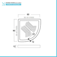 Piatto doccia 90x90 H 12 semicircolare in ceramica bianca con antiscivolo Tierra