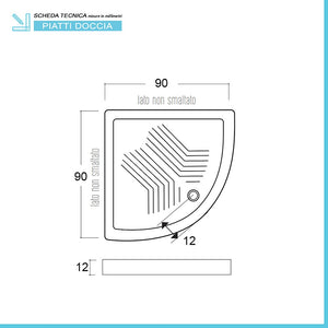 Piatto doccia 90x90 H 12 semicircolare in ceramica bianca con antiscivolo Tierra