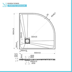 Piatto doccia 90x90 semicircolare bianco pietra in resina riducibile AgorÃ 