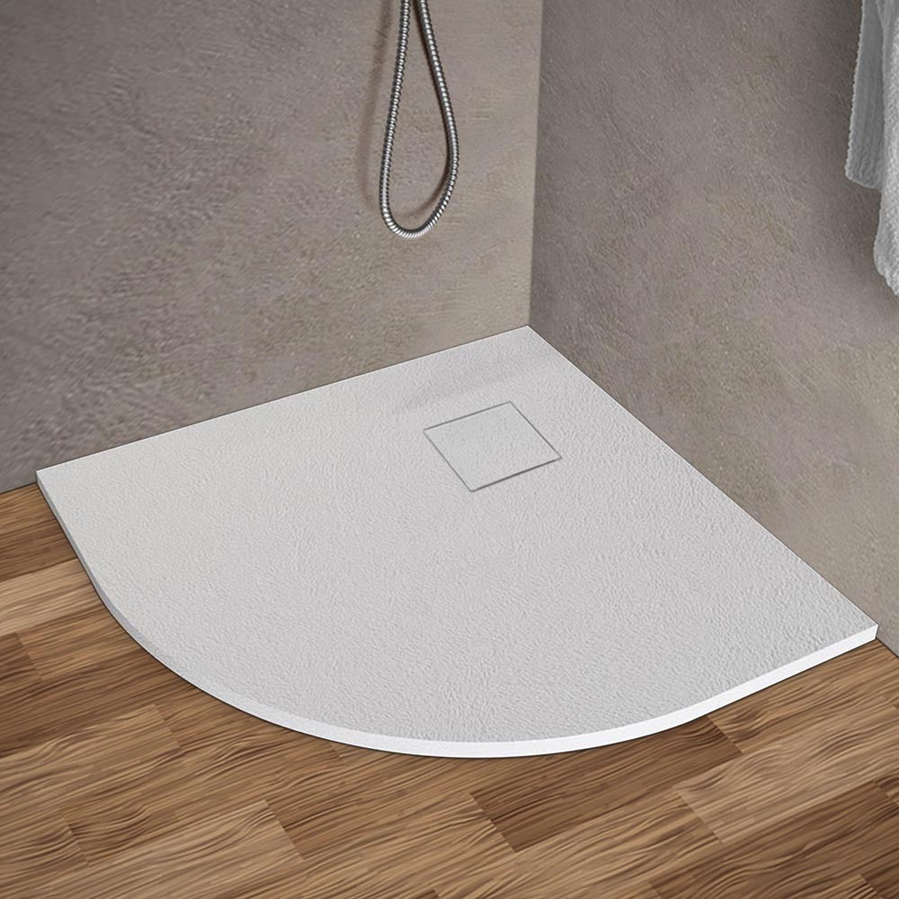 Piatto doccia 90x90 semicircolare bianco pietra in resina riducibile AgorÃ 