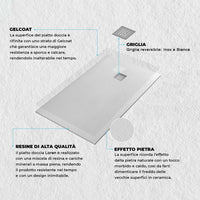 Piatto doccia 90x90 semicircolare resina bianco pietra filo pavimento Loren