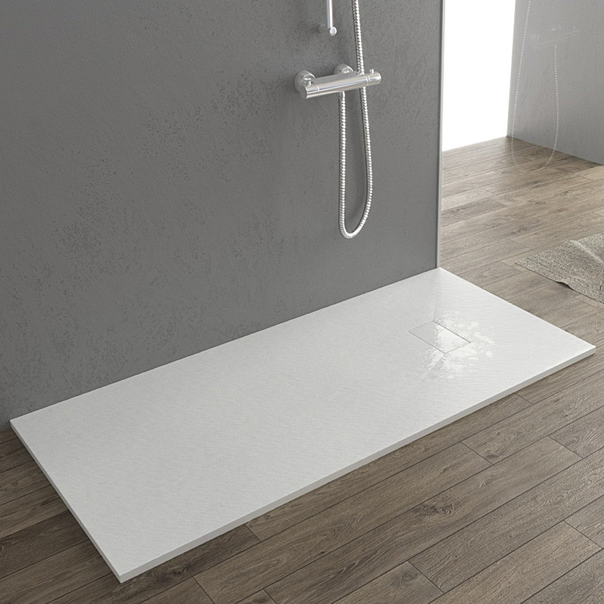 Piatto doccia acrilico bianco effetto pietra ultraslim altezza 2,6cm, dimensioni 70x120