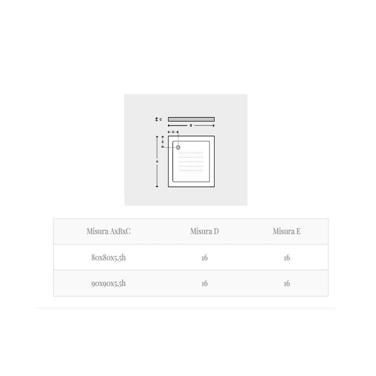 Piatto doccia acrilico bianco scarico incluso ultraslim altezza 5.5cm, dimensioni 80x80