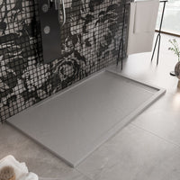 Piatto doccia in marmo resina grigio chiaro pietra cemento grid, misura 70x180