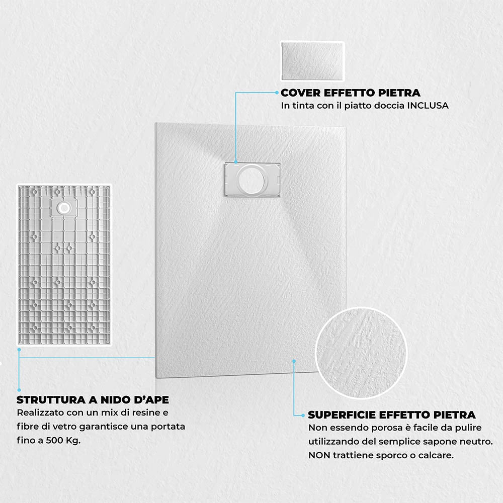 Piatto doccia in resina 80x100 serie AgorÃ  bianco pietra su misura