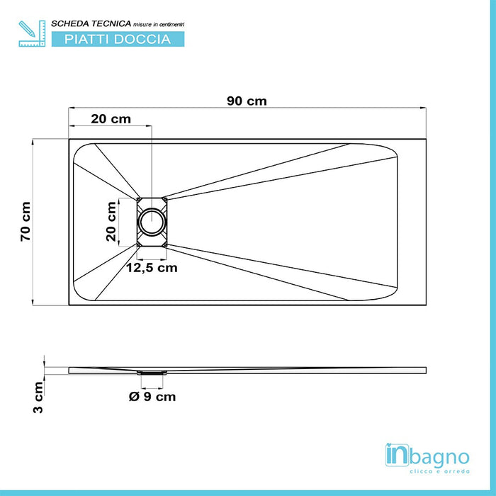 Piatto doccia 70x90 filo pavimento serie AgorÃ  bianco effetto pietra