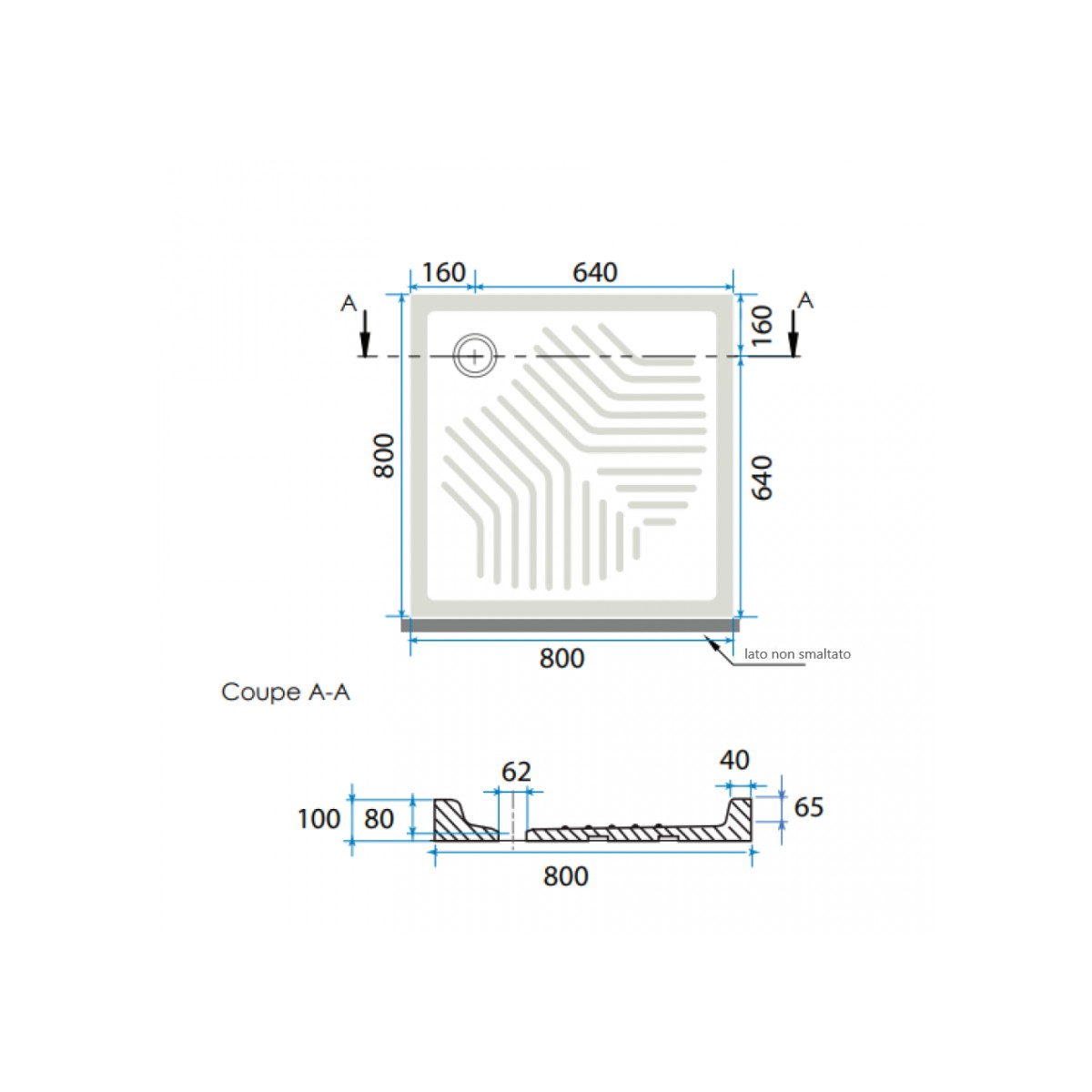 Piatto doccia ceramica quadrato colore bianco h10cm, dimensioni 90x90