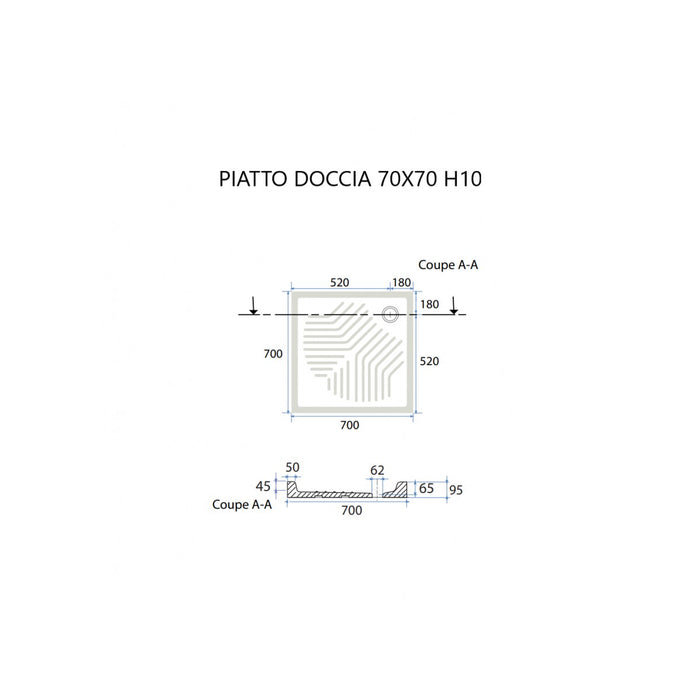 Piatto doccia ceramica quadrato colore bianco h10cm, dimensioni 90x90