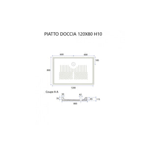 Piatto doccia ceramica rettangolare colore bianco h10cm, dimensioni 70x90