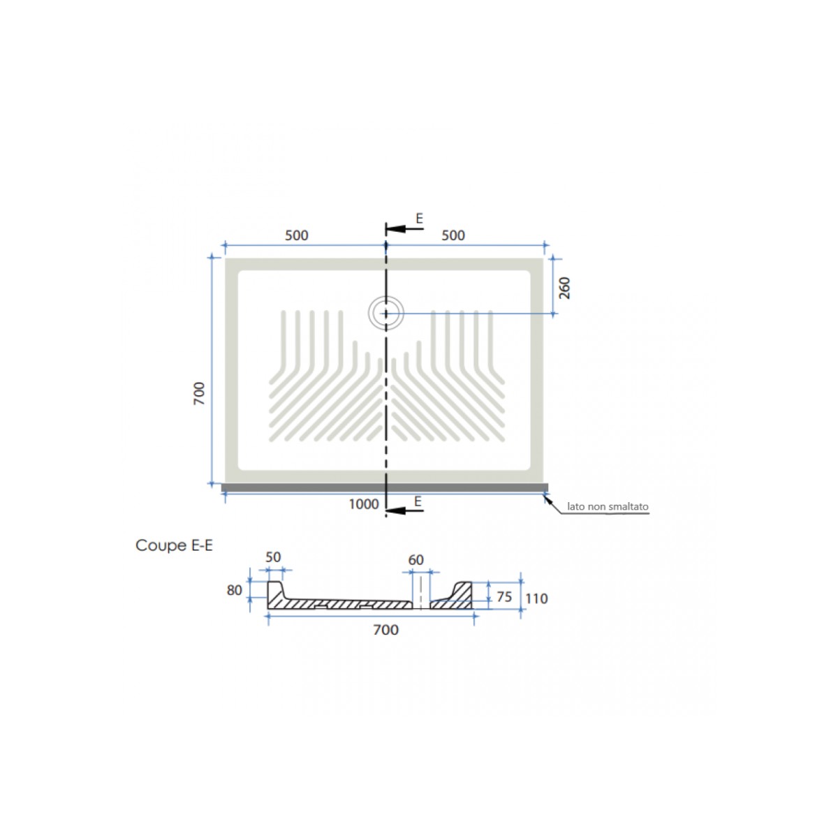 Piatto doccia ceramica rettangolare colore bianco h10cm, dimensioni 120x80