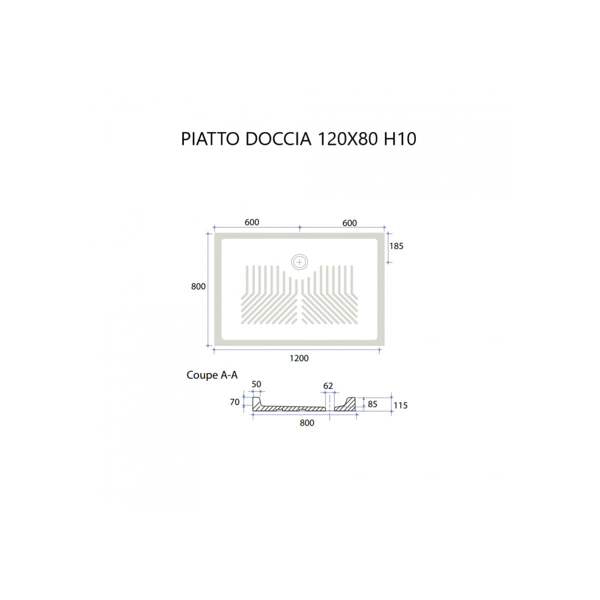 Piatto doccia ceramica rettangolare colore bianco h10cm, dimensioni 120x80