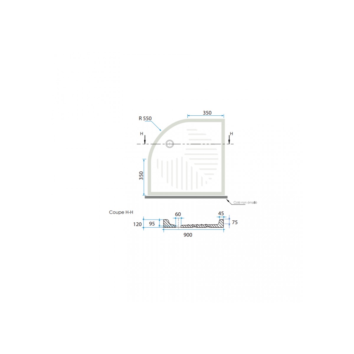 Piatto doccia ceramica semicircolare colore bianco h10cm, dimensioni 90x90