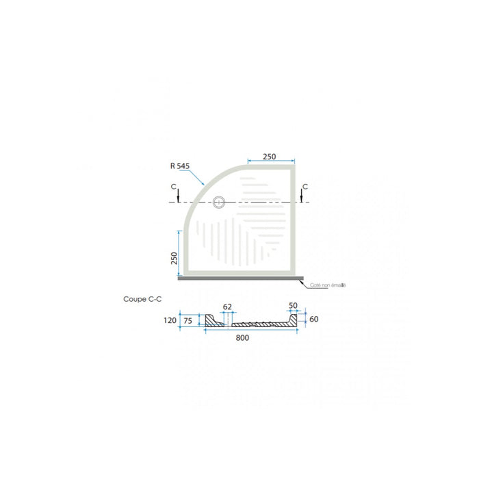 Piatto doccia ceramica semicircolare colore bianco h10cm, dimensioni 90x90