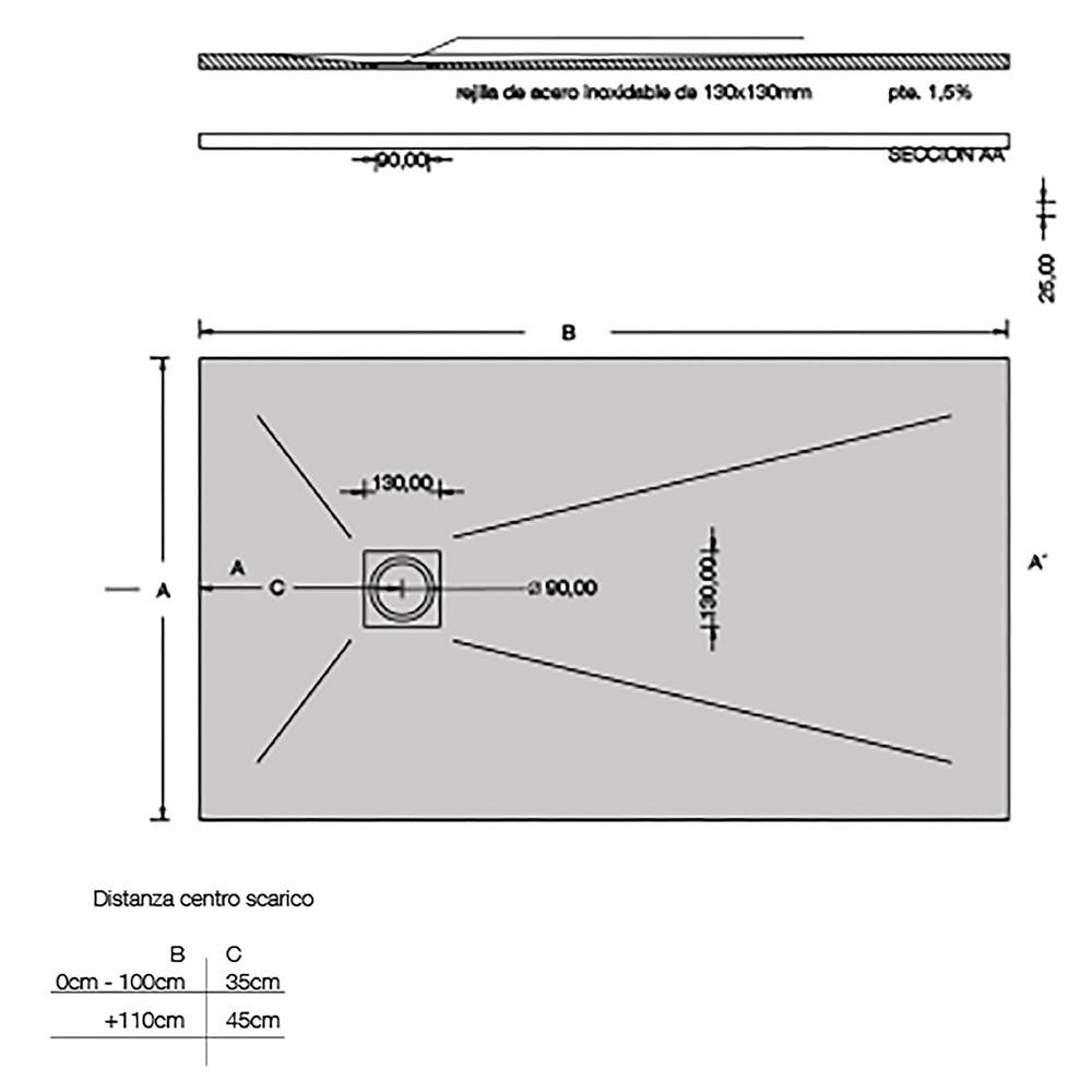 Piatto doccia effetto pietra 70x100 Antracite marmoresina pieno piletta inclusa - HDcasa