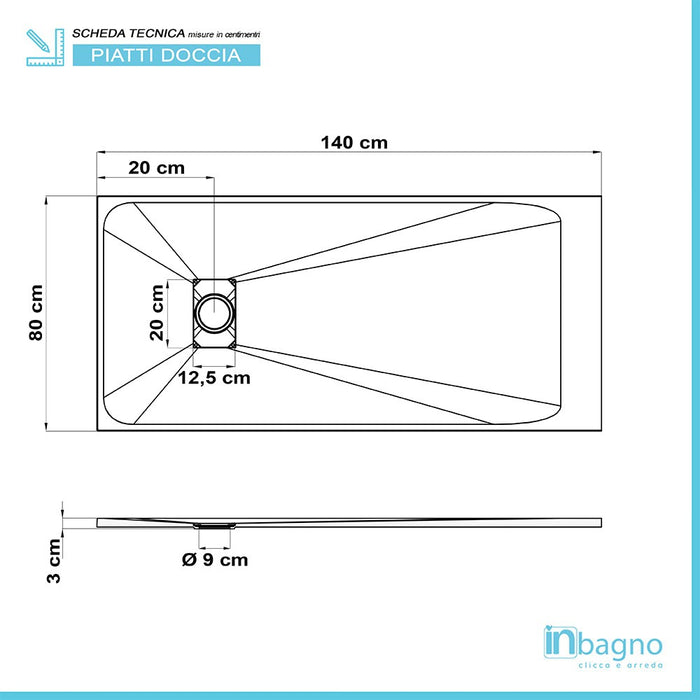 Piatto doccia filo pavimento 80x140 serie AgorÃ  grigio effetto pietra