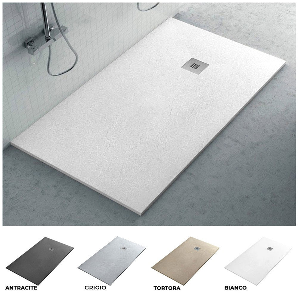 Piatto doccia filo pavimento Karen 100x120 in resina bianco pietra 