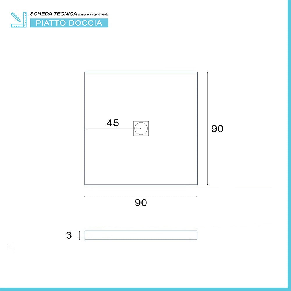 Piatto doccia filo pavimento Karen 90x90 in resina bianco pietra