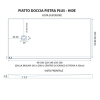 Piatto doccia in marmo resina bianco pietra cemento plus, misura 75x120