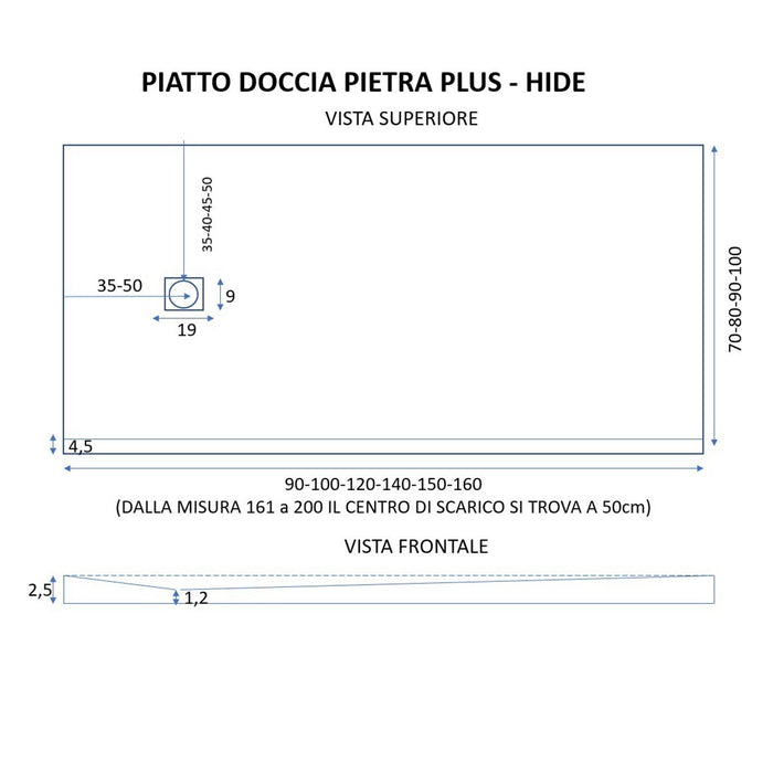 Piatto doccia in marmo resina bianco pietra cemento plus, misura 75x120