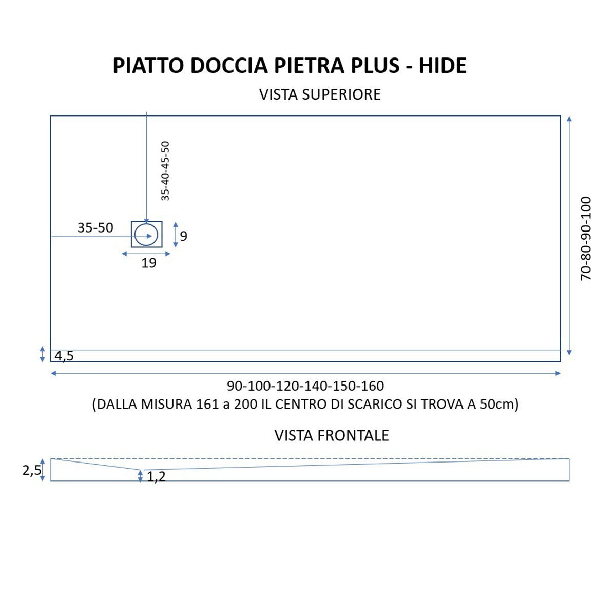 Piatto doccia in marmo resina bianco pietra cemento plus, misura 75x180