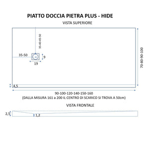 Piatto doccia in marmo resina bianco pietra cemento plus, misura 90x160