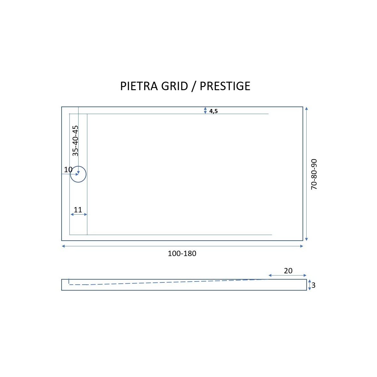 Piatto doccia in marmo resina bianco pietra cemento prestige, misura 80x170