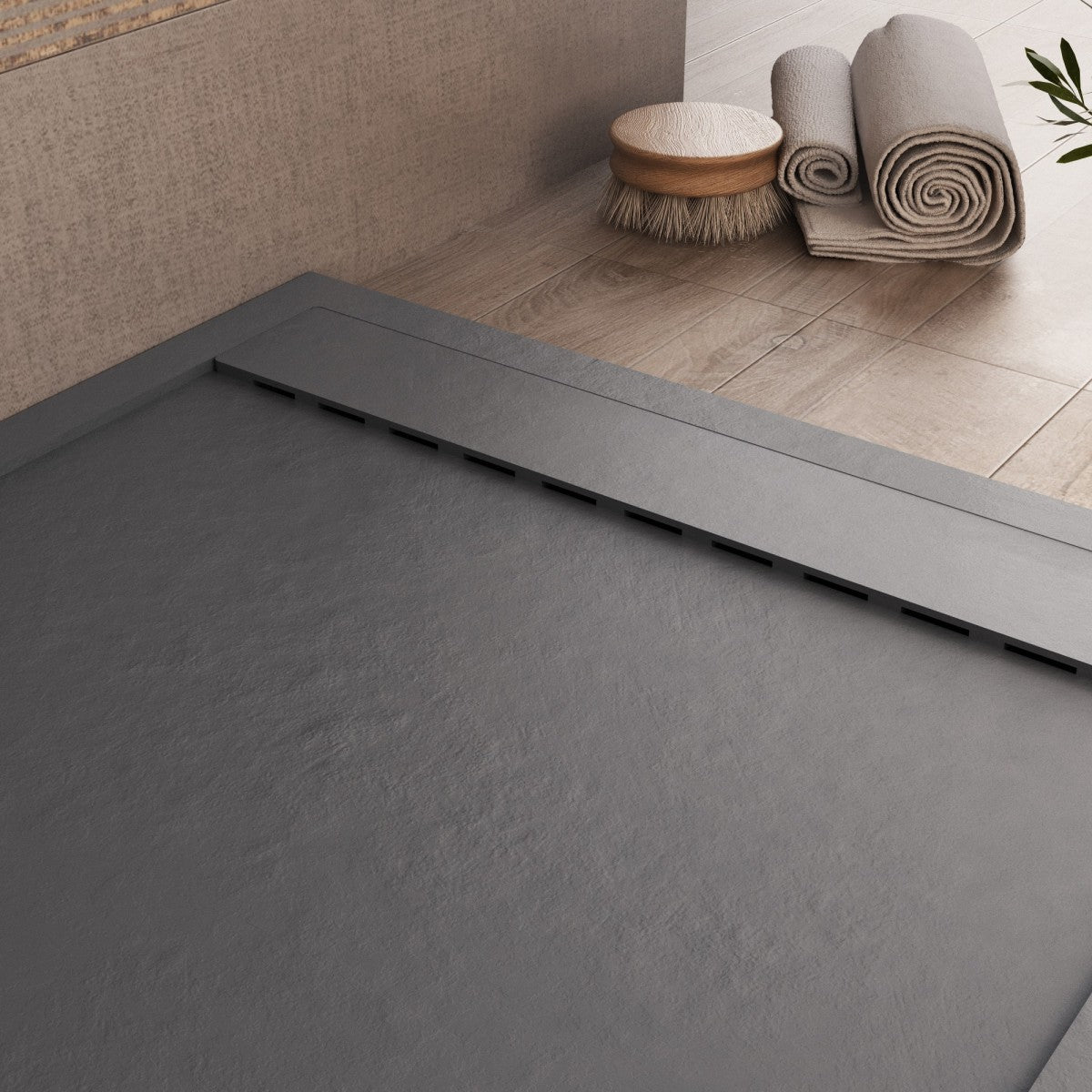 Piatto doccia in marmo resina grigio scuro pietra cemento prestige, misura 80x110