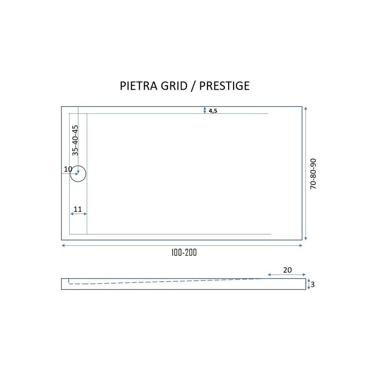 Piatto doccia in marmo resina grigio scuro pietra cemento prestige, misura 90x200