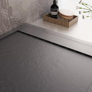 Piatto doccia in marmo resina nero pietra cemento prestige, misura 70x150