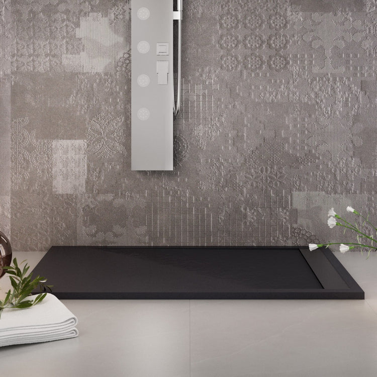 Piatto doccia in marmo resina nero pietra cemento prestige, misura 70x200