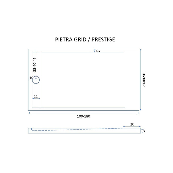 Piatto doccia in marmo resina nero pietra cemento prestige, misura 90x110