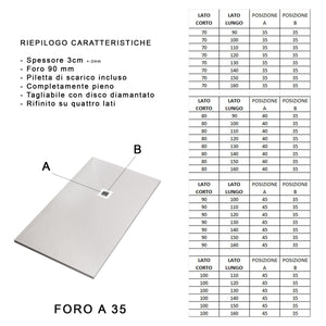 Piatto doccia in marmo resina tortora pietra cemento plus, misura 75x75