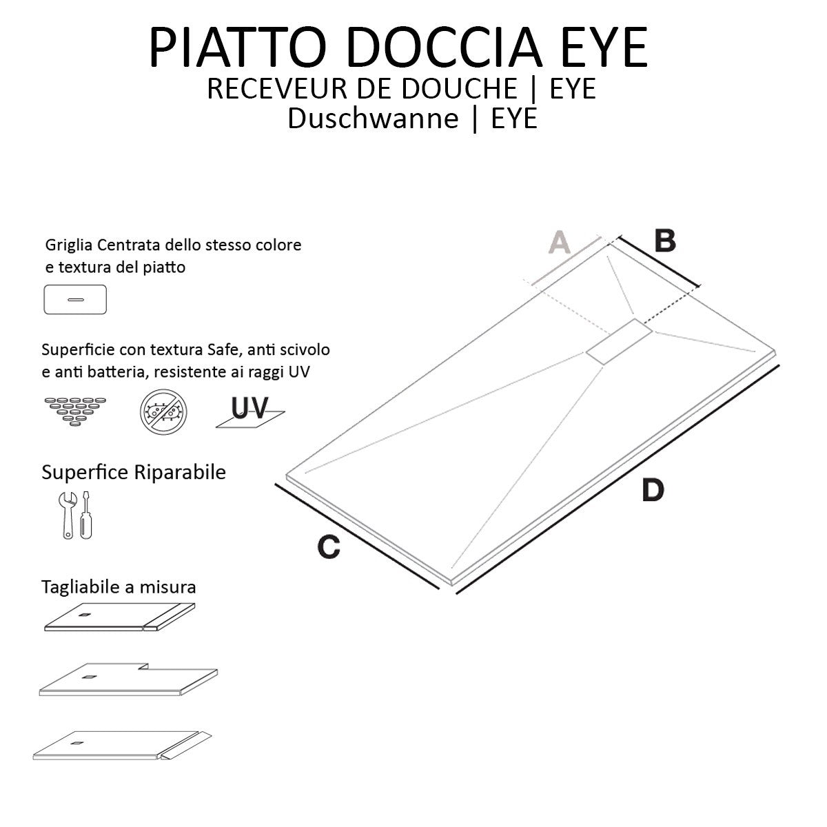 Piatto doccia in marmoresina bianco effetto pietra cemento maka, misura 80x180